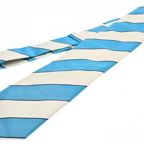 Authentic Angelo Galasso Turquoise Beige Stripes Italy 100% Silk Tie